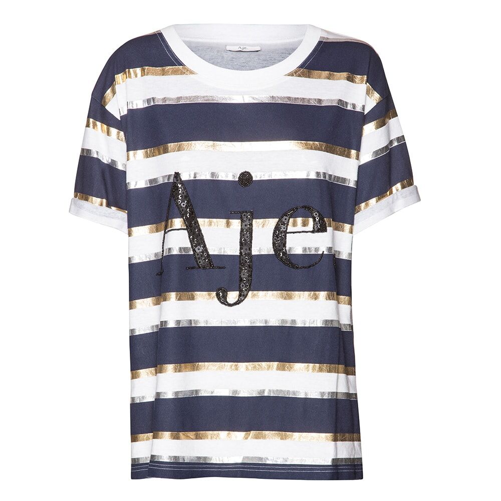 aje ghost mannequin photography shiny stripe logo shirt;
